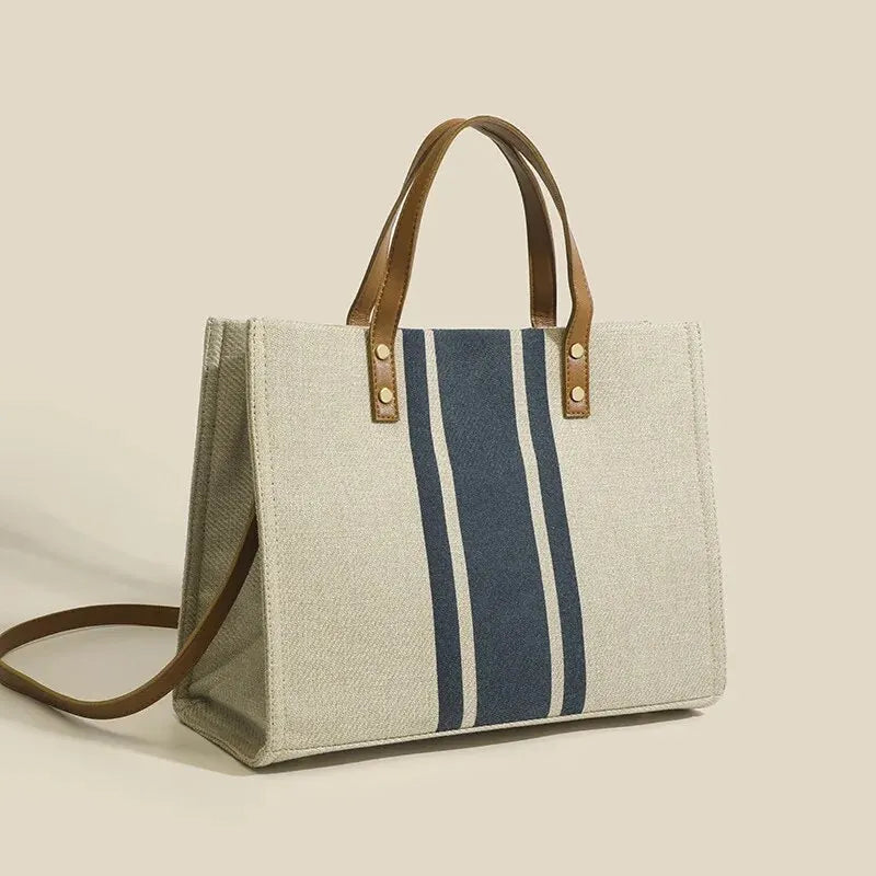 Striped Jute Tote Bag