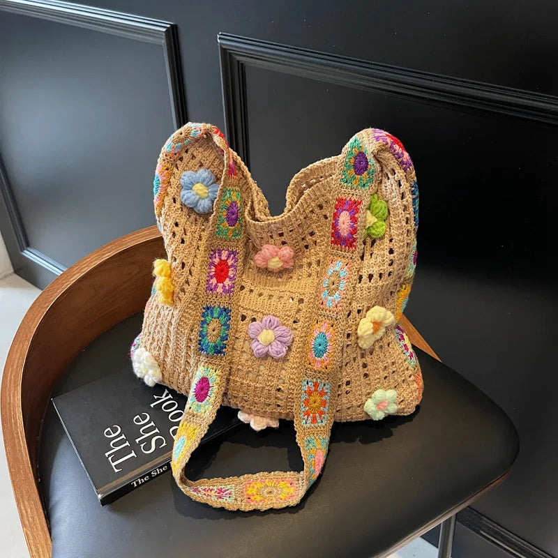 Boho Floral Crochet Tote Bag