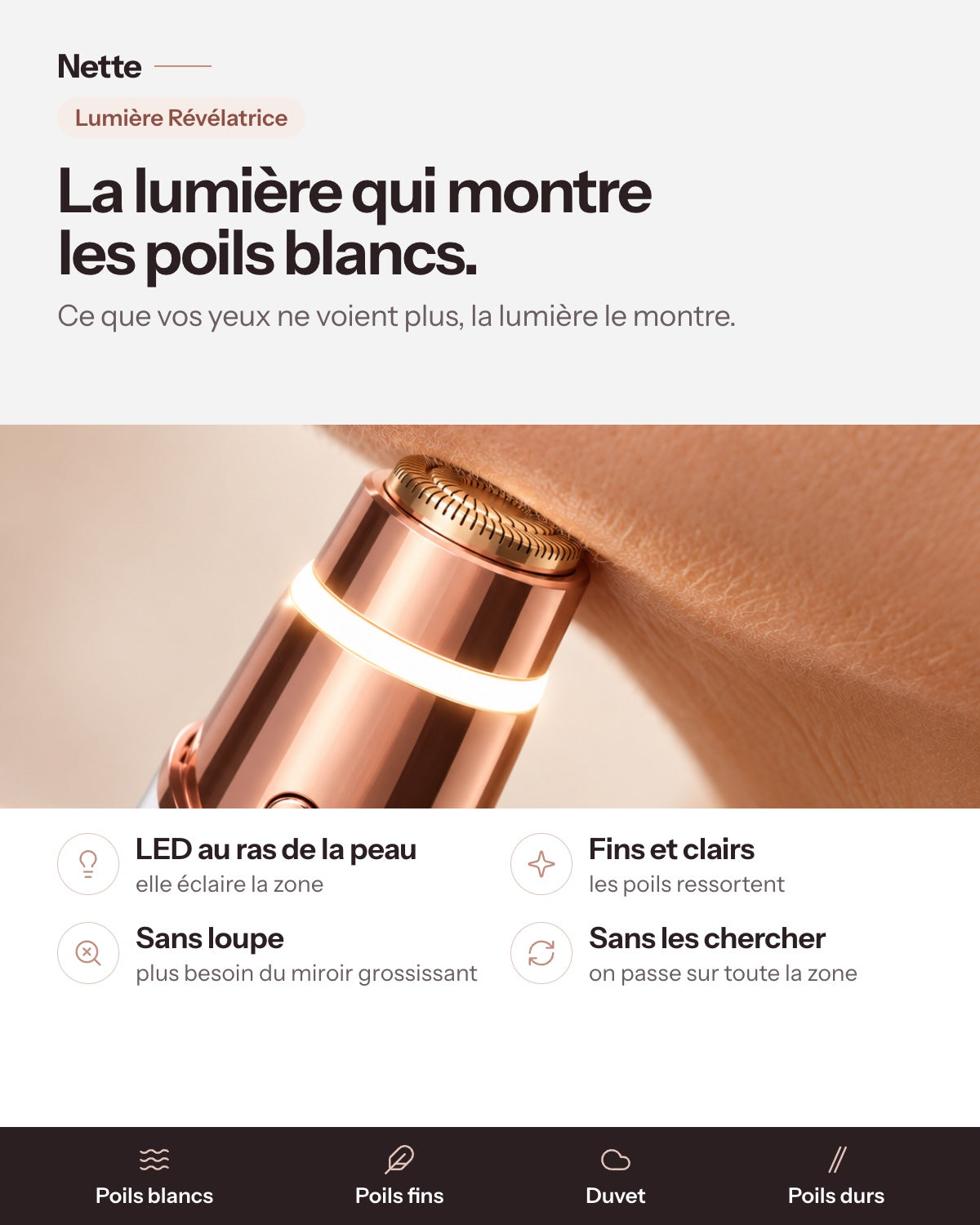 Nette · La lumière qui montre les poils blancs.
