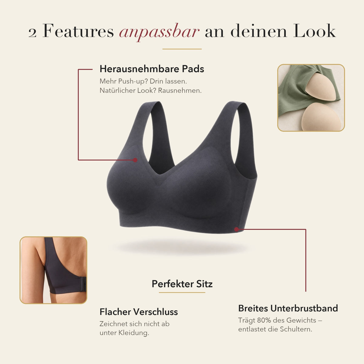 SUL CUORE - Reggiseno Premium Senza Cuciture – Coppe estraibili, chiusura piatta