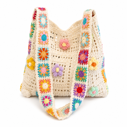 Boho Floral Crochet Tote Bag