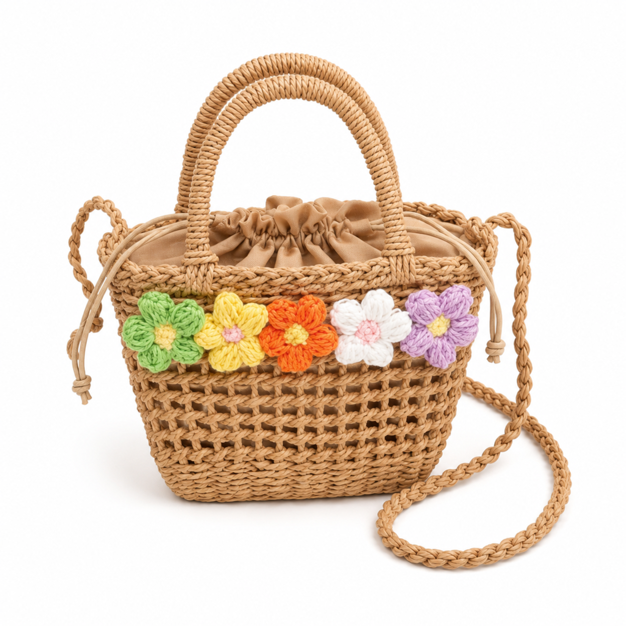 Floral Straw Shoulder Bag