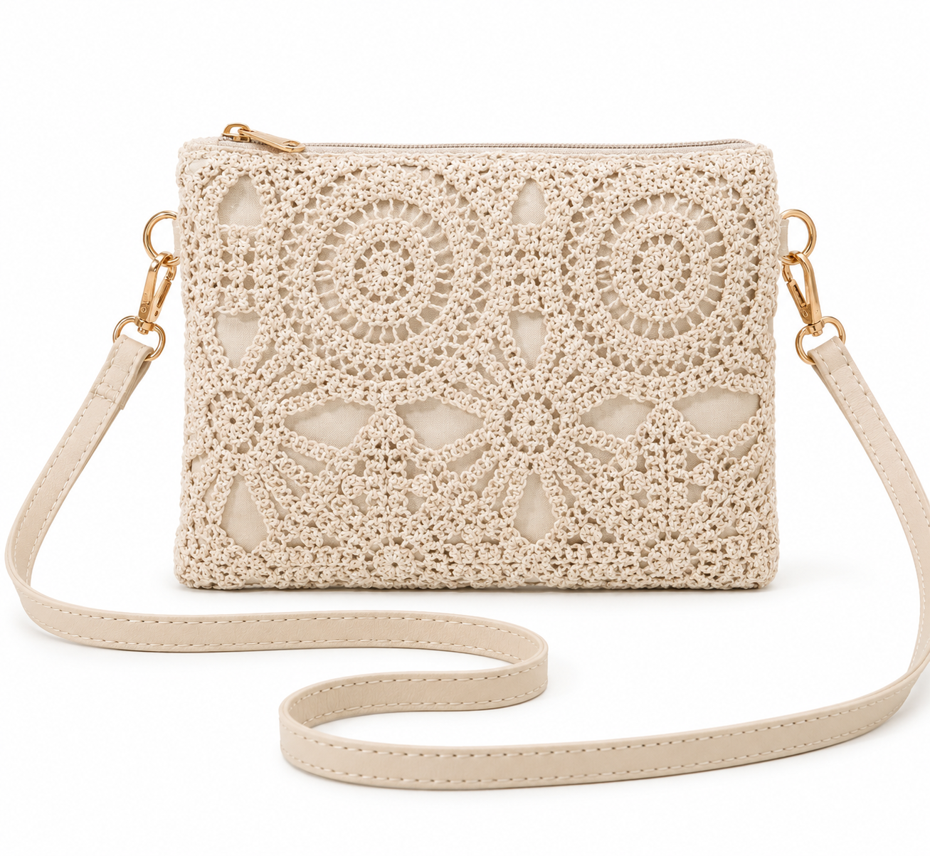 Floral Lace Crochet Crossbody Bag