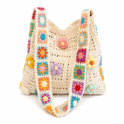 Boho gehäkelte Blumen-Einkaufstasche