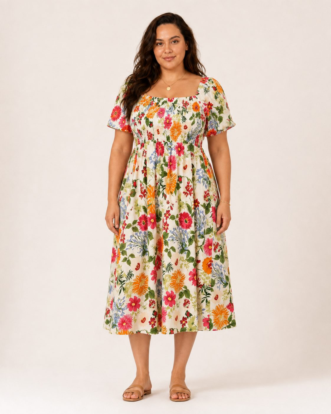 Elena Kleid – Sommerkleid aus Baumwolle mit Blumenmuster, eckigem Ausschnitt und Taschen