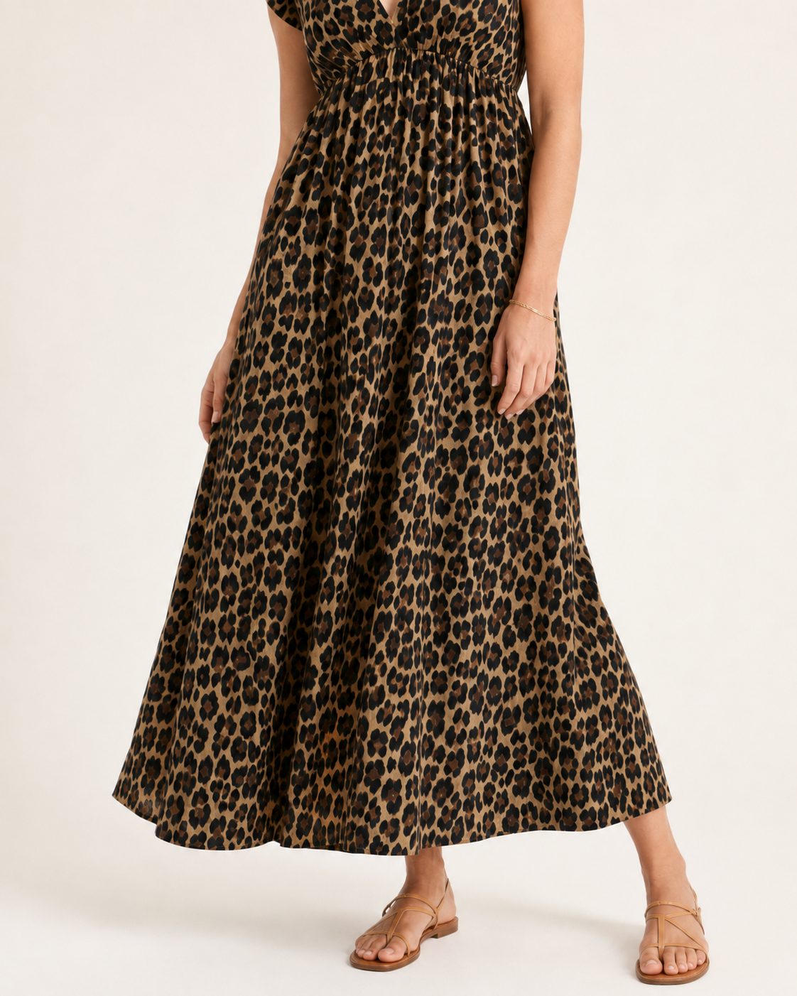 Greta Kleid – Maxikleid aus Musselin im Leopardenmuster mit Rüschenärmeln