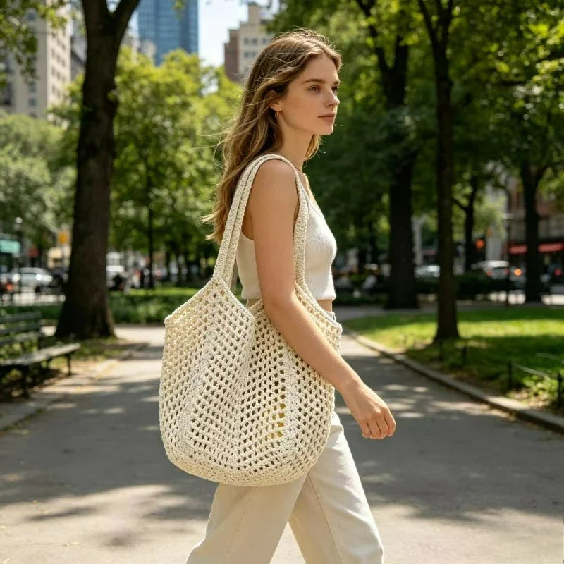 Open-Mesh Knit Tote Bag