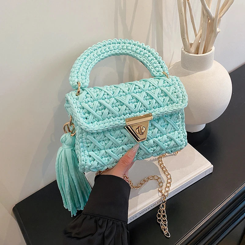 Mint Knit Top-Handle Bag
