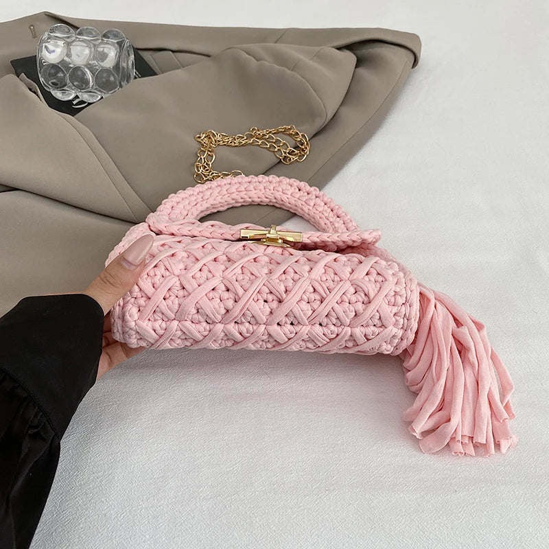 Mint Knit Top-Handle Bag