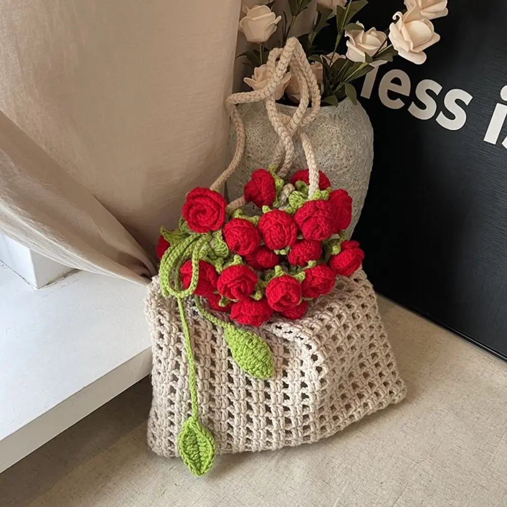 Rose Bouquet Crochet Shoulder Bag