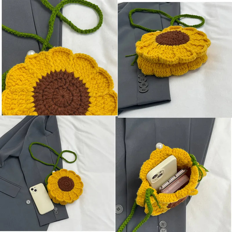 Sunflower Crochet Crossbody Bag