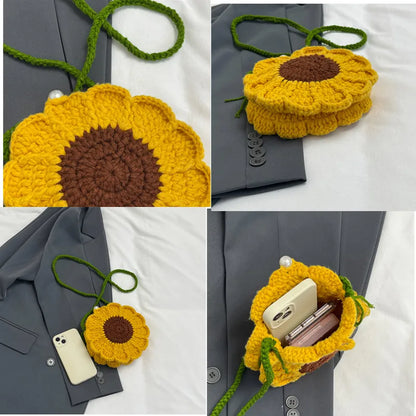 Sunflower Crochet Crossbody Bag