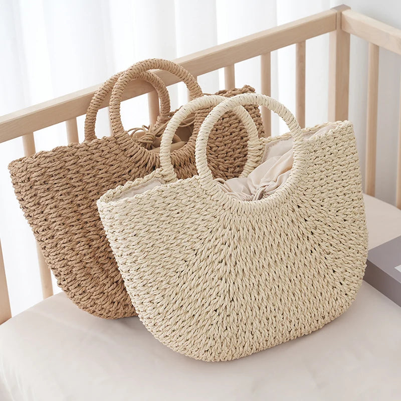 Half-Moon Straw Top-Handle Bag