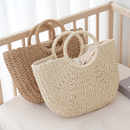 Half-Moon Straw Top-Handle Bag