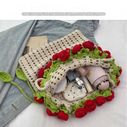 Rose Bouquet Crochet Shoulder Bag