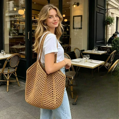 Open-Mesh Knit Tote Bag