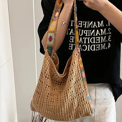 Boho Floral Crochet Tote Bag