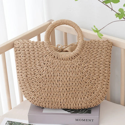 Half-Moon Straw Top-Handle Bag
