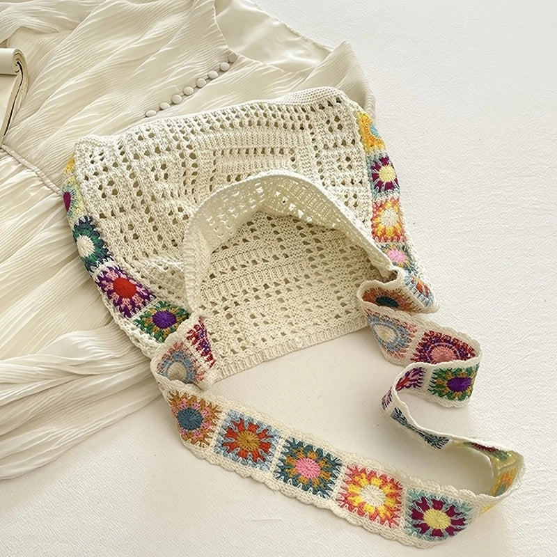 Boho Floral Crochet Tote Bag