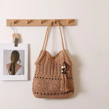 Tasselled Crochet Tote Bag