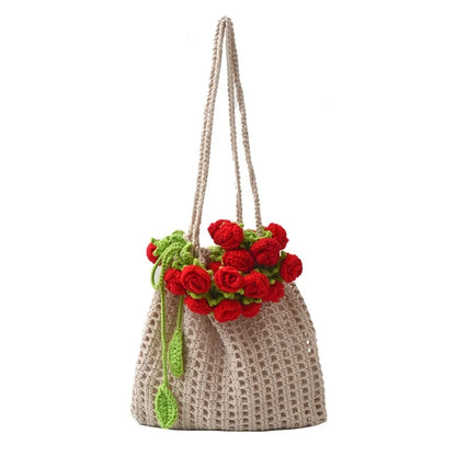 Rose Bouquet Crochet Shoulder Bag