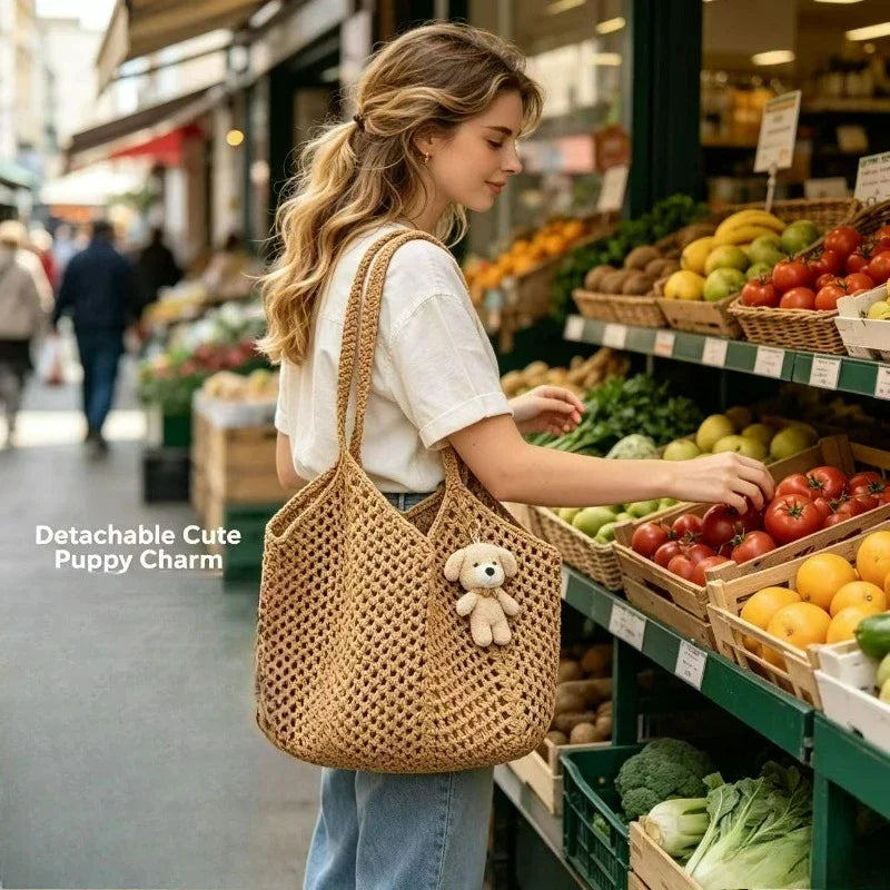 Open-Mesh Knit Tote Bag