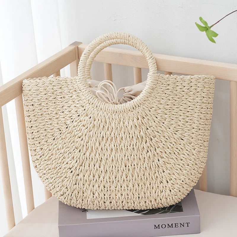 Half-Moon Straw Top-Handle Bag