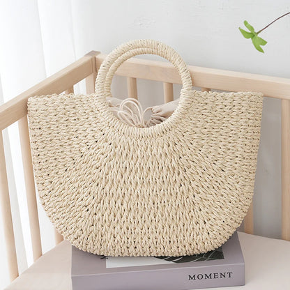 Half-Moon Straw Top-Handle Bag