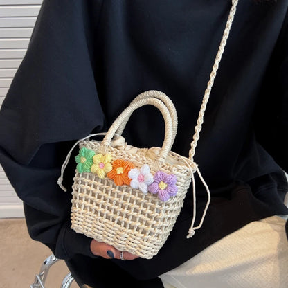 Floral Straw Shoulder Bag