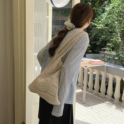 Openwork Crochet Shopper Bag