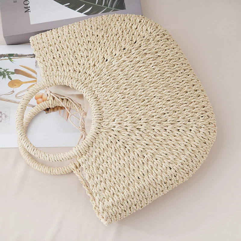 Half-Moon Straw Top-Handle Bag