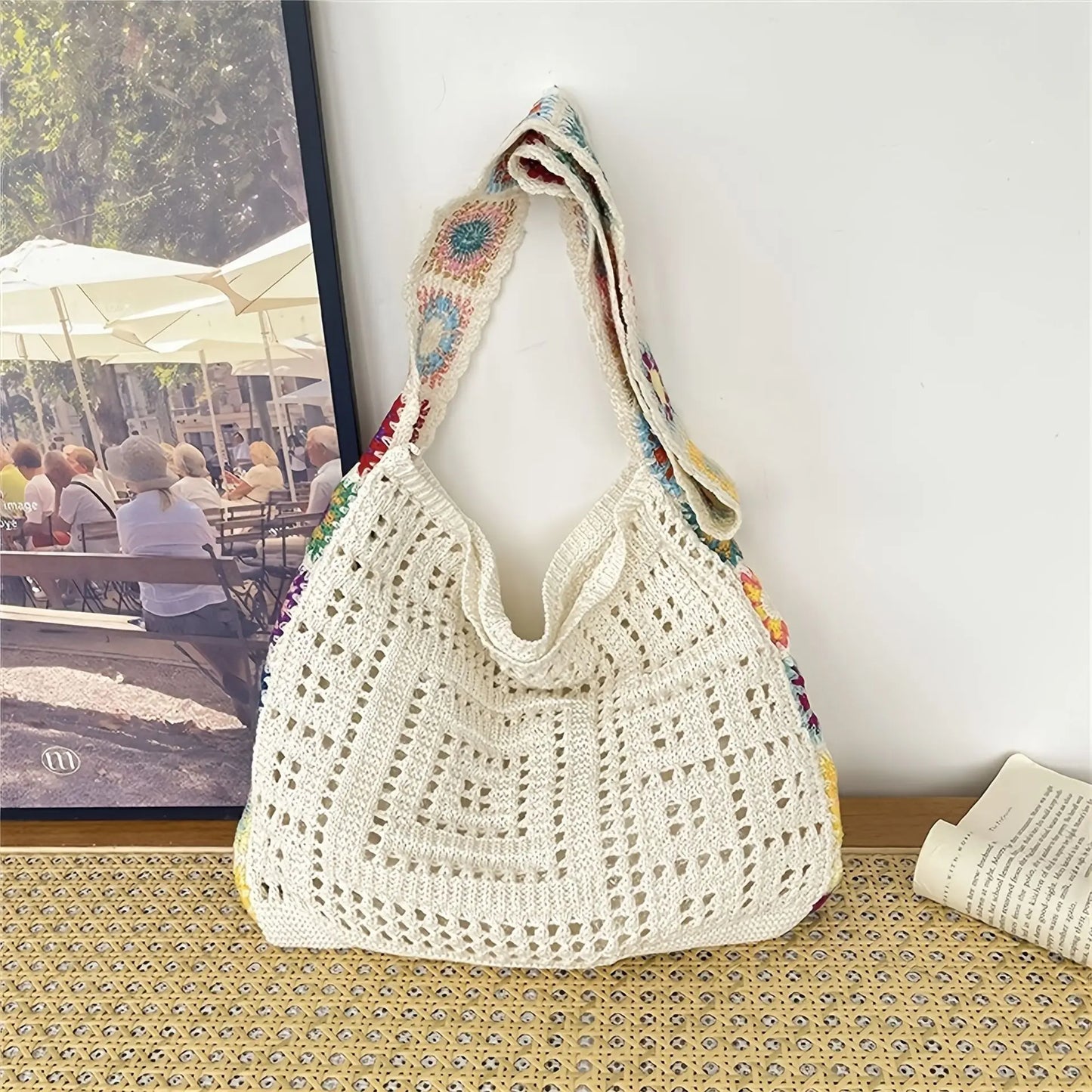 Boho Floral Crochet Tote Bag