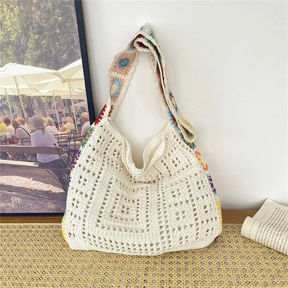 Boho Floral Crochet Tote Bag