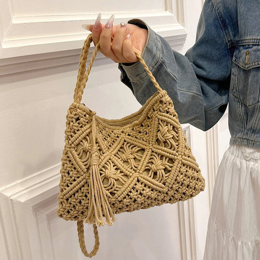 Borsa a tracolla in paglia intrecciata