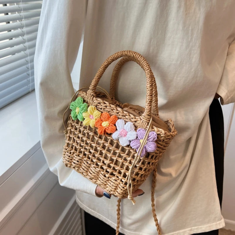 Floral Straw Shoulder Bag