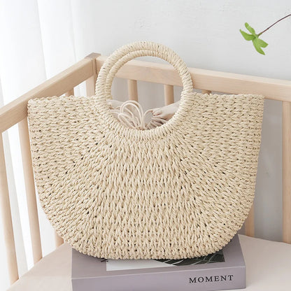 Half-Moon Straw Top-Handle Bag