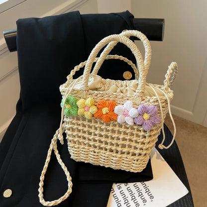 Floral Straw Shoulder Bag