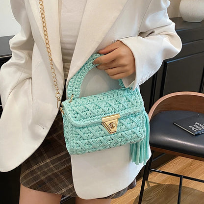 Mint Knit Top-Handle Bag