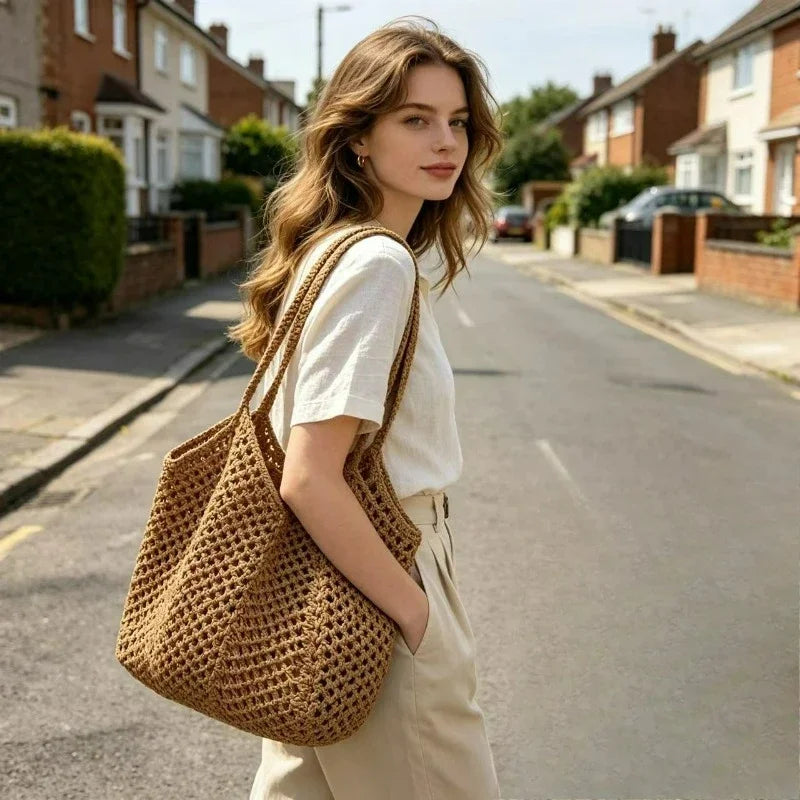 Open-Mesh Knit Tote Bag