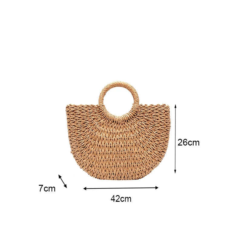 Half-Moon Straw Top-Handle Bag
