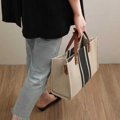 Striped Jute Tote Bag