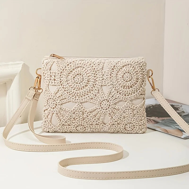 Floral Lace Crochet Crossbody Bag
