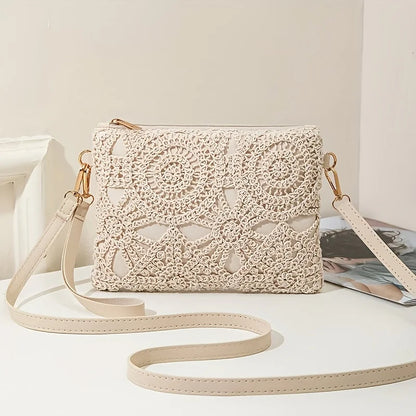 Floral Lace Crochet Crossbody Bag
