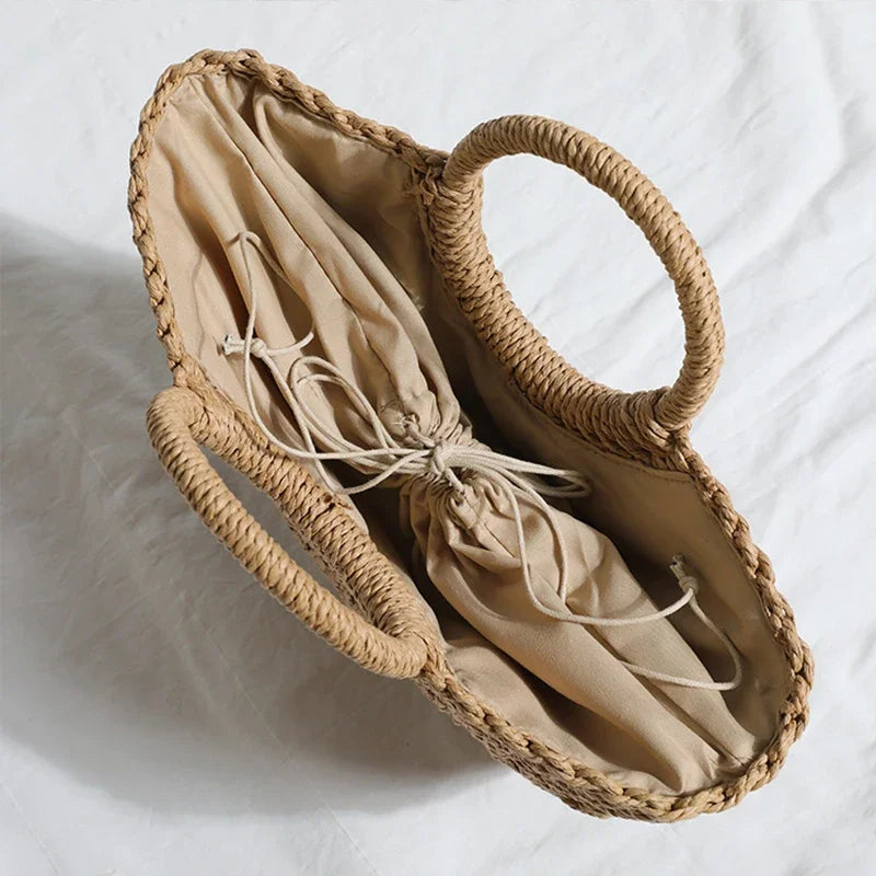 Half-Moon Straw Top-Handle Bag