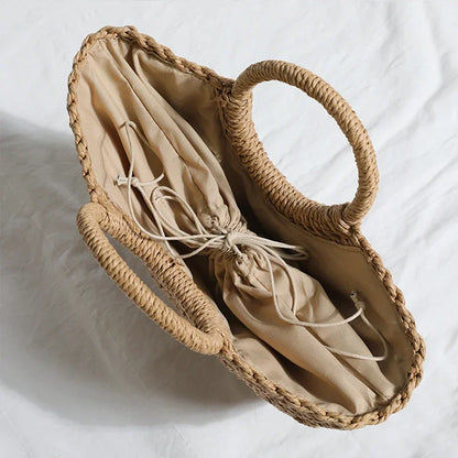 Half-Moon Straw Top-Handle Bag