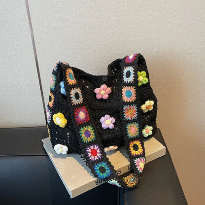 Boho Floral Crochet Tote Bag