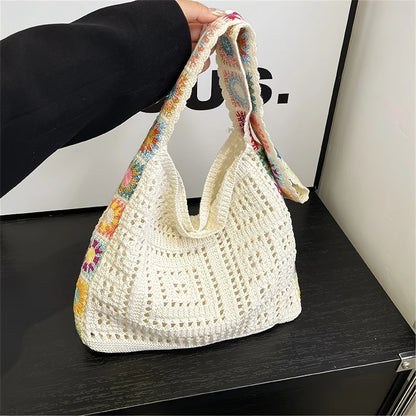Boho Floral Crochet Tote Bag
