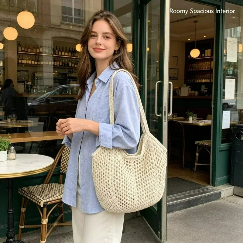 Open-Mesh Knit Tote Bag