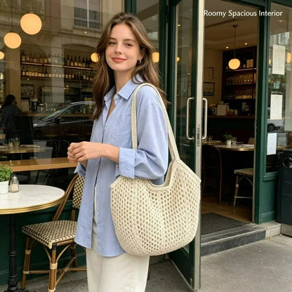 Open-Mesh Knit Tote Bag