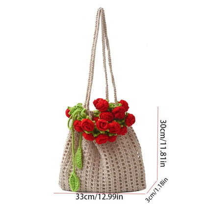 Rose Bouquet Crochet Shoulder Bag